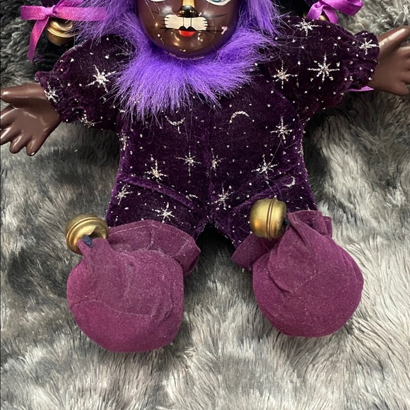 Two Vintage Purple Jester Dolls with Porcelain Heads and Bells - Picture 2 of 16